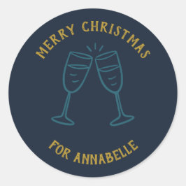 Pegatina Redonda Personalized Name Merry Christmas Drinks