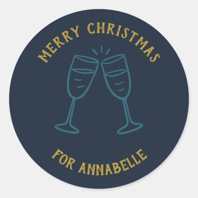 Pegatina Redonda Personalized Name Merry Christmas Drinks (Anverso)