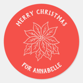 Pegatina Redonda Personalized Name Merry Christmas Flower