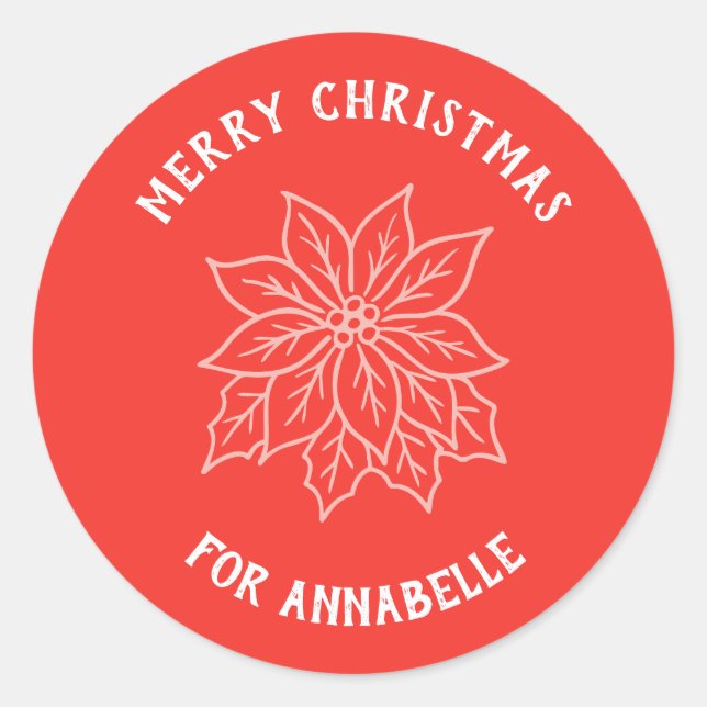 Pegatina Redonda Personalized Name Merry Christmas Flower (Anverso)