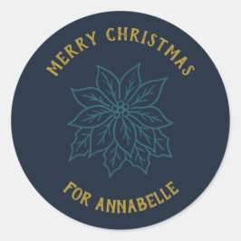 Pegatina Redonda Personalized Name Merry Christmas Flower