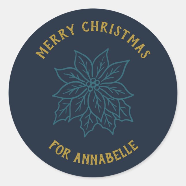 Pegatina Redonda Personalized Name Merry Christmas Flower (Anverso)