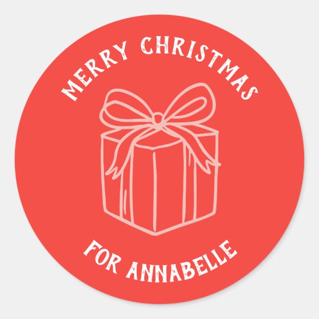 Pegatina Redonda Personalized Name Merry Christmas Gift (Anverso)