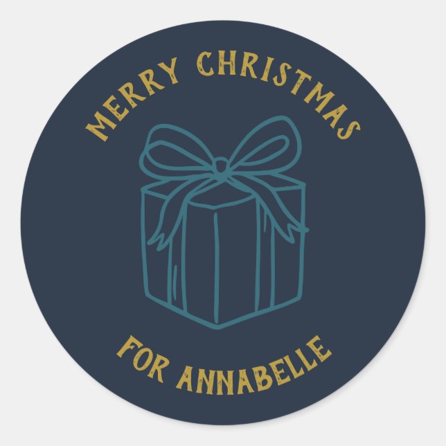 Pegatina Redonda Personalized Name Merry Christmas Gift (Anverso)