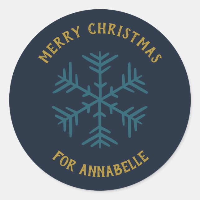 Pegatina Redonda Personalized Name Merry Christmas Snowflake (Anverso)