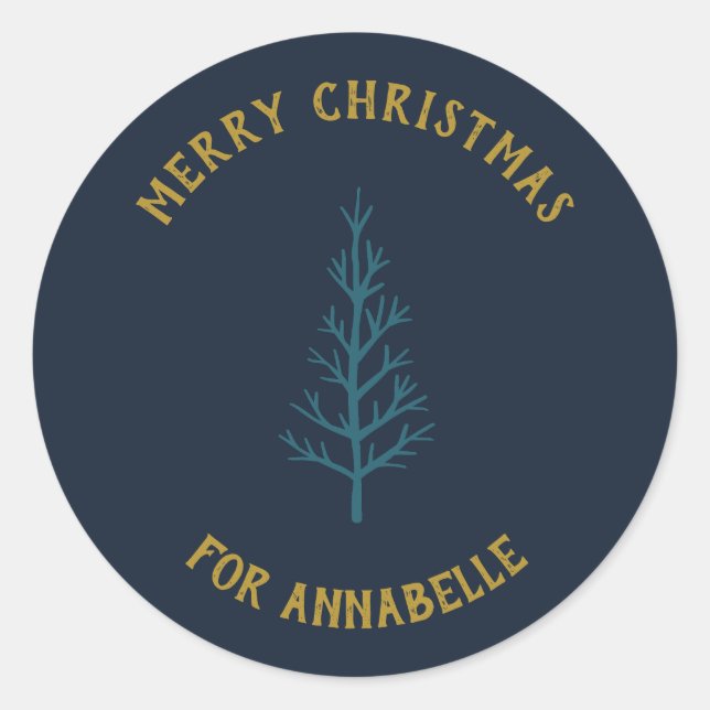 Pegatina Redonda Personalized Name Merry Christmas Tree (Anverso)