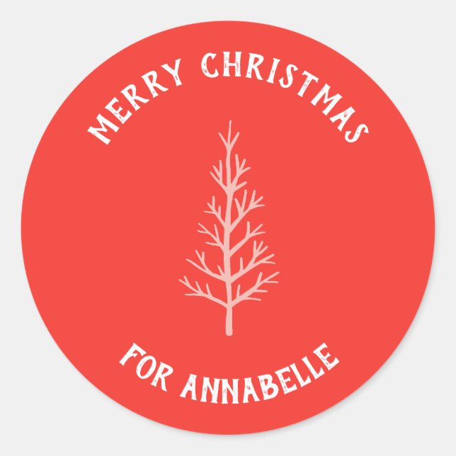 Pegatina Redonda Personalized Name Merry Christmas Tree (Anverso)