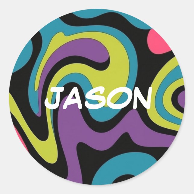 Pegatina Redonda Personalized Neon Abstract Pattern — Retro Design (Anverso)