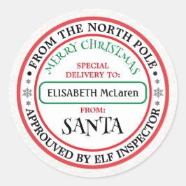 Pegatina Redonda Personalized North Pole Santa Name Sticker