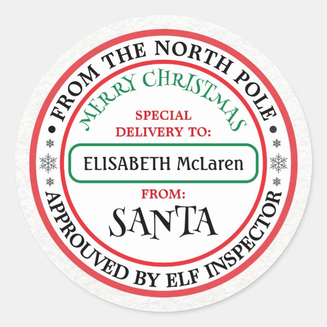 Pegatina Redonda Personalized North Pole Santa Name Sticker (Anverso)