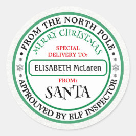 Pegatina Redonda Personalized North Pole Santa Name Sticker