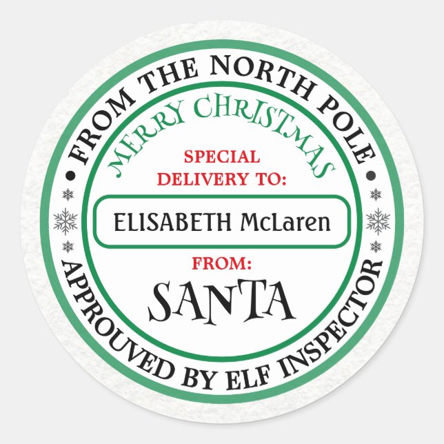 Pegatina Redonda Personalized North Pole Santa Name Sticker (Anverso)