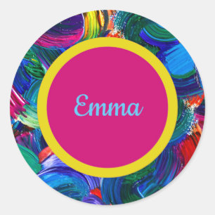Pegatina Redonda Personalized Painted Name Stickers with Double Dot