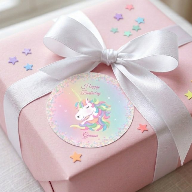 Pegatina Redonda Personalized Pastel Unicorn Happy Birthday Sticker (Subido por el creador)