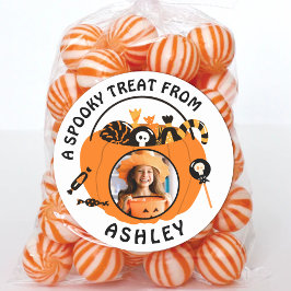 Pegatina Redonda Personalized Photo Name Halloween Candy Treat