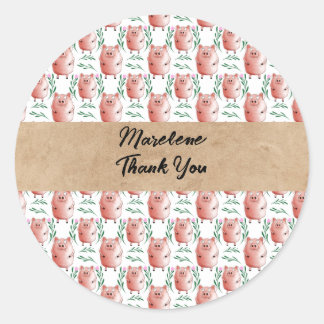 Pegatina Redonda Personalized Pig Sticker – Cute Custom Farm Animal