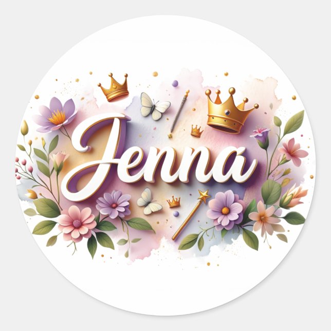 Pegatina Redonda Personalized  Princess Floral Name Stickers  (Anverso)