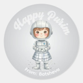 Pegatina Redonda Personalized Purim Sticker – Robot Theme