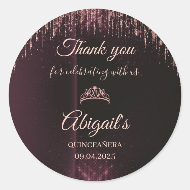Pegatina Redonda Personalized Quinceañera Stickers | Custom Name &  (Anverso)