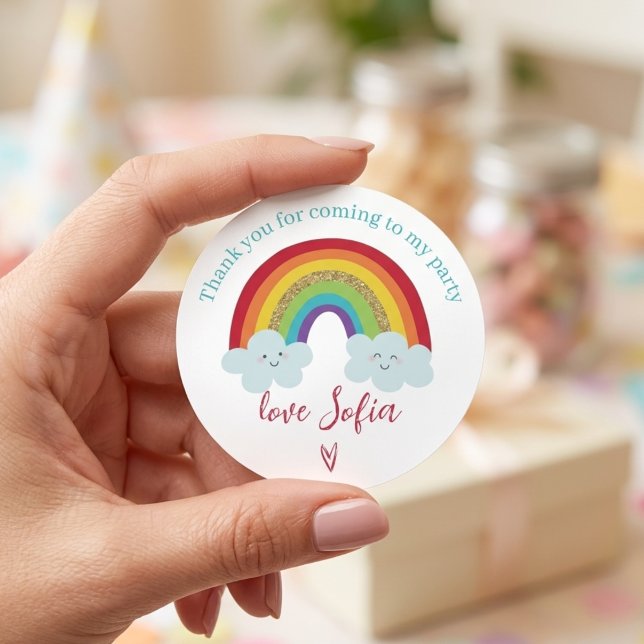 Pegatina Redonda Personalized Rainbow Birthday Thank You Party  (Subido por el creador)