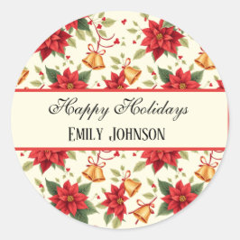 Pegatina Redonda Personalized Retro Christmas Floral Stationery 