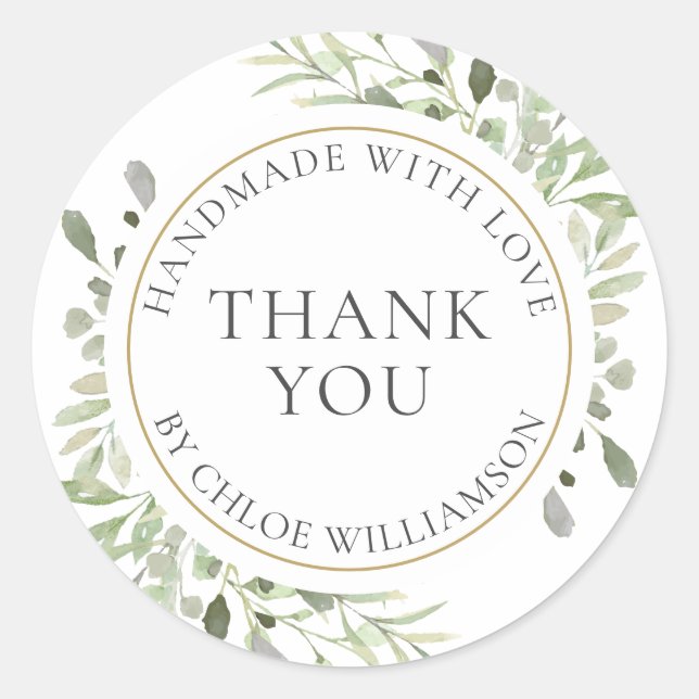 Pegatina Redonda Personalized Thank You Message Greenery Floral (Anverso)