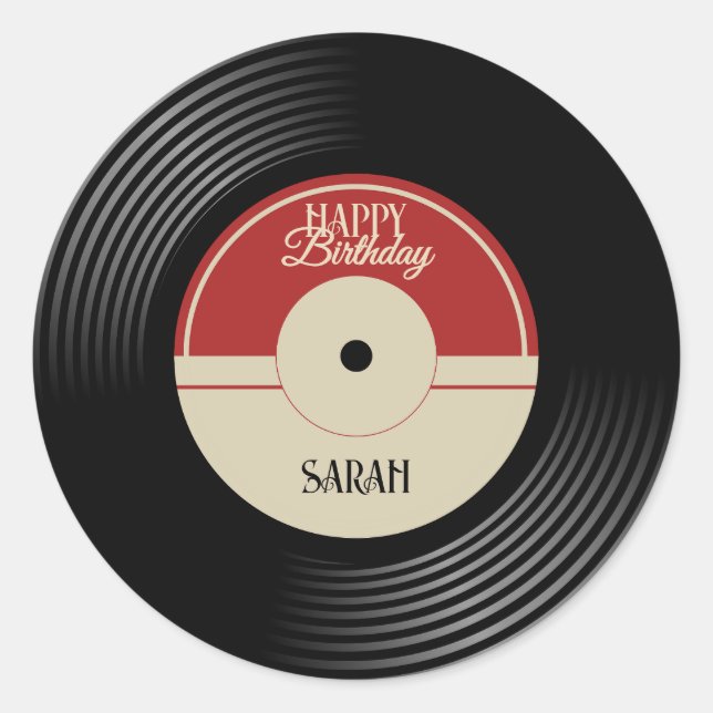 Pegatina Redonda Personalized Vinyl Record Birthday  (Anverso)