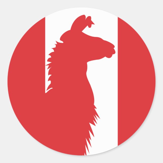 Pegatina Redonda Perú Llama Alpaca Bandera nacional animal (Anverso)
