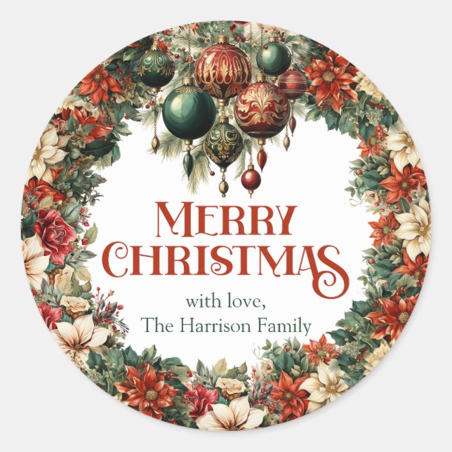 Pegatina Redonda Pesada corona victoriana de flores ornamentales (Anverso)