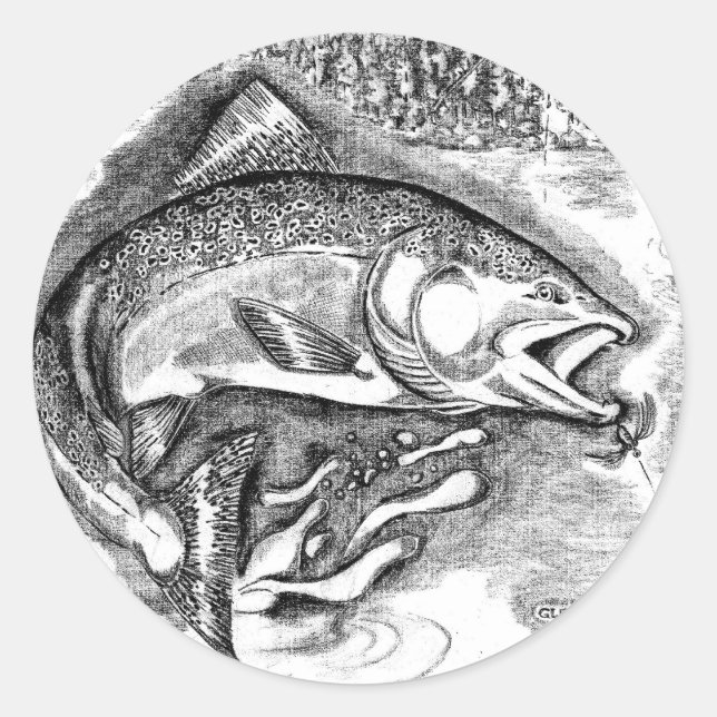 Pegatina Redonda Pesca (Anverso)
