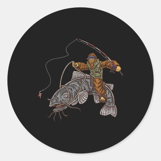 Pegatina Redonda Pesca a pie de página de pesca silvestre (Anverso)