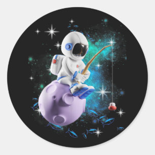 Pegatina Redonda Pesca Astronauta En La Galaxia Del Espacio Ultrate