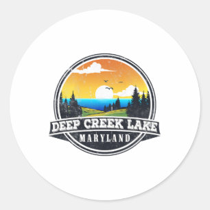 Pegatina Redonda Pesca Barcos Campamento - Vista al lago Deep Creek