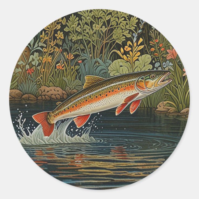 Pegatina Redonda Pesca con mosca rusa (Anverso)