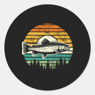 Pegatina Redonda Pesca con Mosca Trucha Exterior Bosque Naturaleza 
