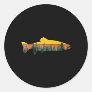 Pegatina Redonda Pesca con Mosca Trucha Exterior Bosque Naturaleza 