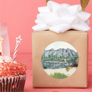 Pegatina Redonda Pesca con un avión de Bush