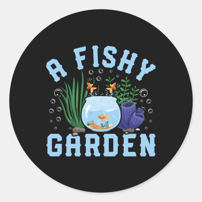Pegatina Redonda Pesca de acuario acuáceo con jardín de peces (Anverso)