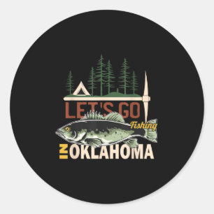Pegatina Redonda Pesca de Camping en Oklahoma - Naturaleza Oklahoma