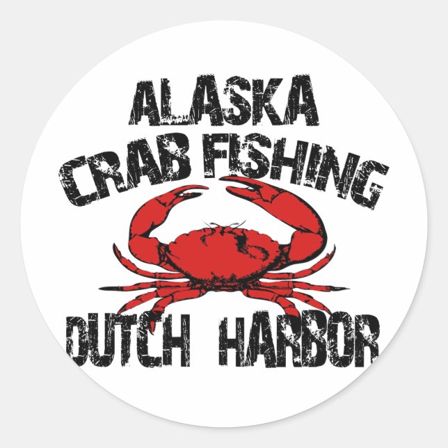 Pegatina Redonda Pesca de cangrejo en el puerto holandés Alaska (Anverso)