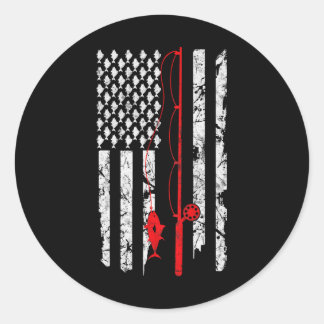 Pegatina Redonda Pesca de la bandera de los Estados Unidos