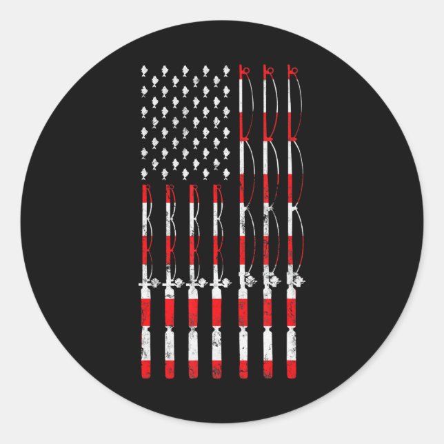 Pegatina Redonda Pesca de la bandera estadounidense de los Estados  (Anverso)