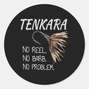 Pegatina Redonda Pesca de la mosca negra de Tenkara No hay problema
