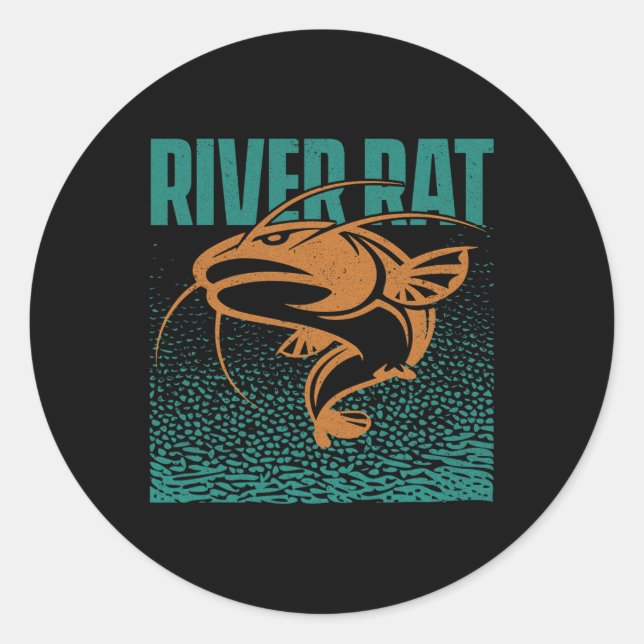Pegatina Redonda Pesca de la Rata del Río de Agua Dulce - Pesca de  (Anverso)