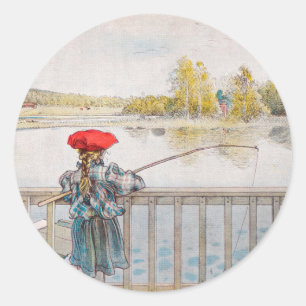 Pegatina Redonda Pesca de Lisbet por Carl Larsson, Bella Artes Vint