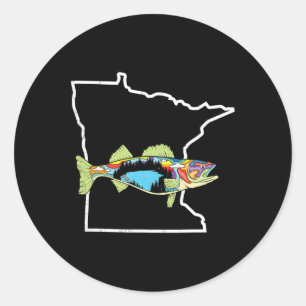Pegatina Redonda Pesca de Lucioperca en Minnesota Pescador de agua 