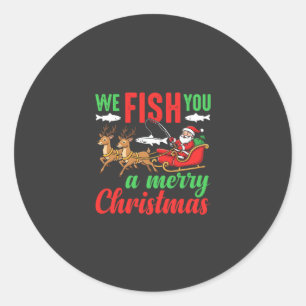 Pegatina Redonda Pesca de Navidad Feliz Pez Te Desea