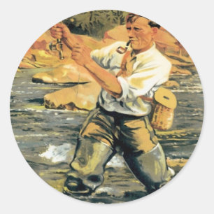 Pegatina Redonda Pesca de Nueva Zelanda del vintage