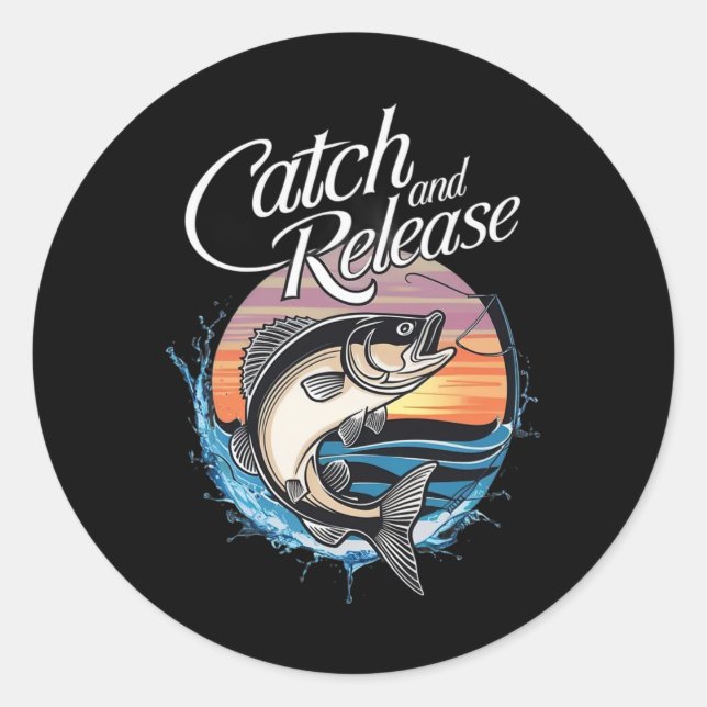Pegatina Redonda Pesca De Pescado Al Aire Libre Y Capturación (Anverso)