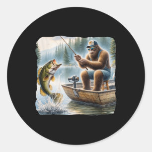 Pegatina Redonda Pesca de pie gigante Funny Sasquatch Summer B Fish